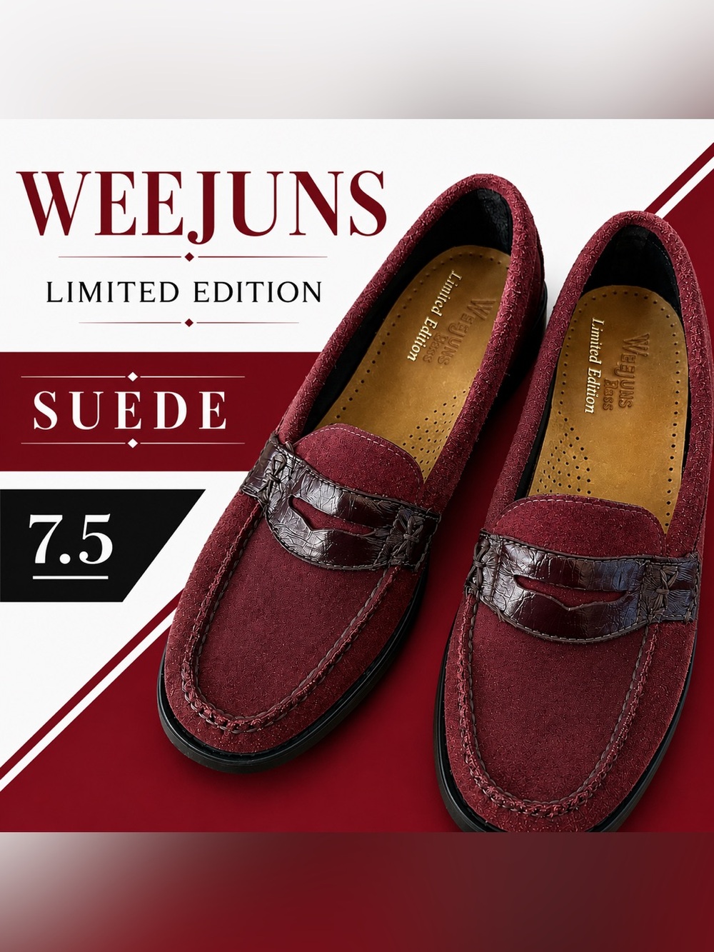 Weejuns Bass-Harvard Limited Edition Burgundy Suede Slip-On Loafers